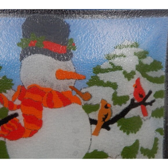 Peggy Karr Fused Glass Snowman Platter Tray Plate Square 9 In Bunny Deer Winter - Picture 6 of 8